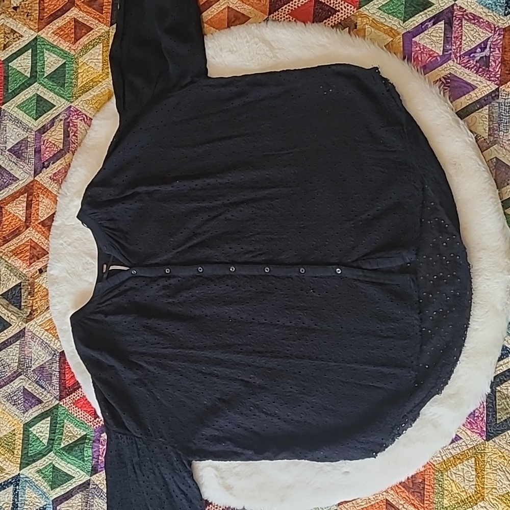 Free People Maddison Black Oversized Eyelet Lace Summer Long Sleeve Top
